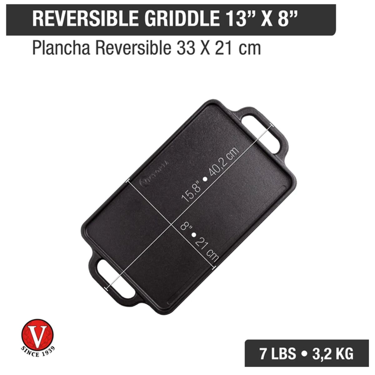 VICTORIA - Plancha Para Asar Victoria Hierro Fundido 33 X 21 Cm