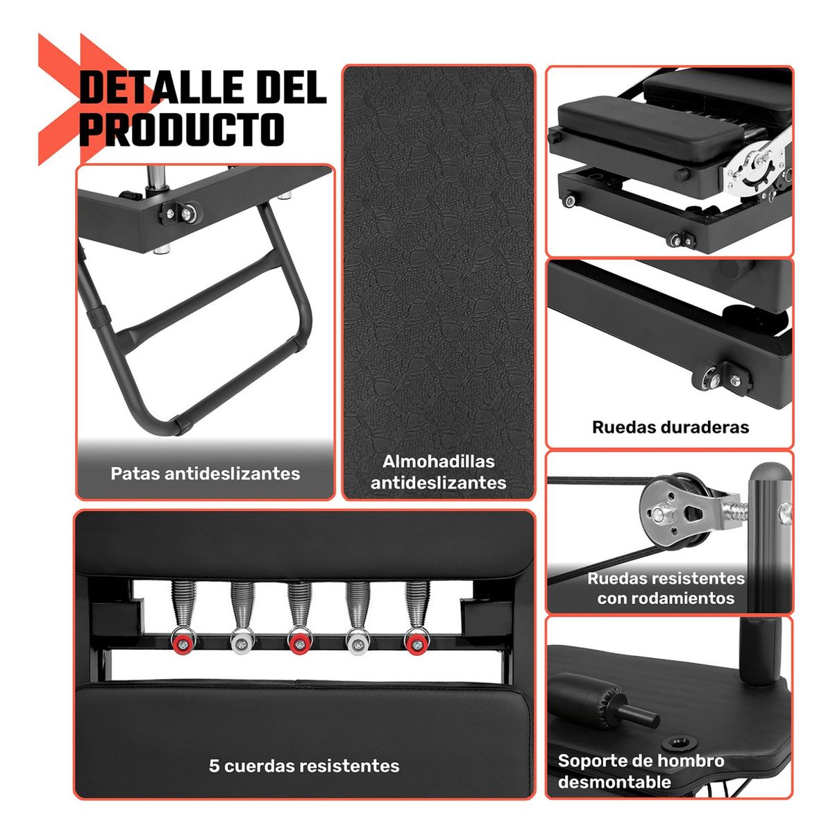 CENTURFIT - Cama Pilates Reformer Yoga Plegable Fitness 5 Resistencias