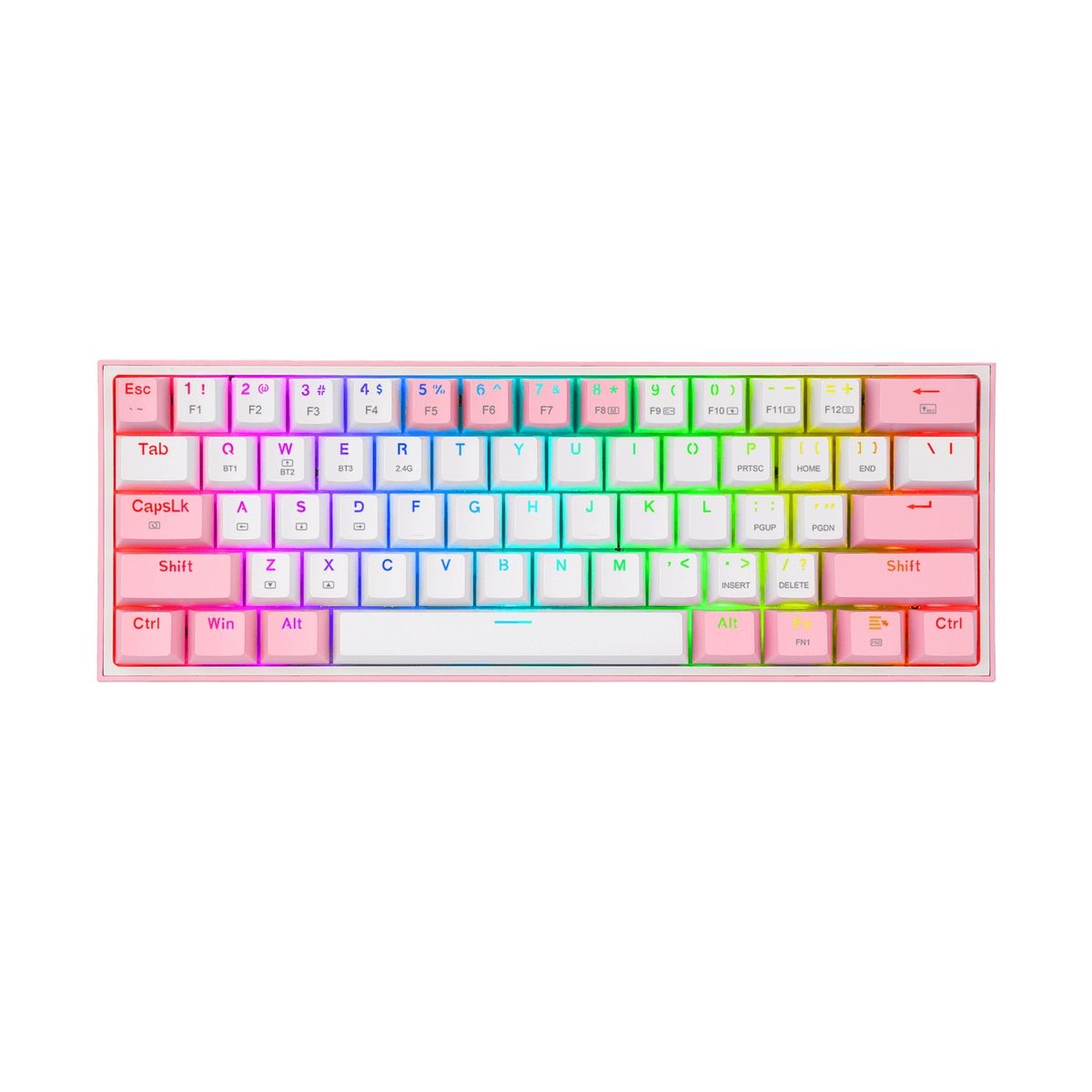REDRAGON - TECLADO MECÁNICO REDRAGON FIZZ PRO K616 RGB ROSA BLANCO SWITCH ROJO