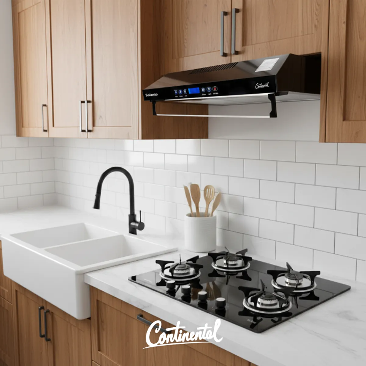 CONTINENTAL - Combo Estufa Empotrable Vidrio Templado 5883 + Campana Extractora Digital 6880