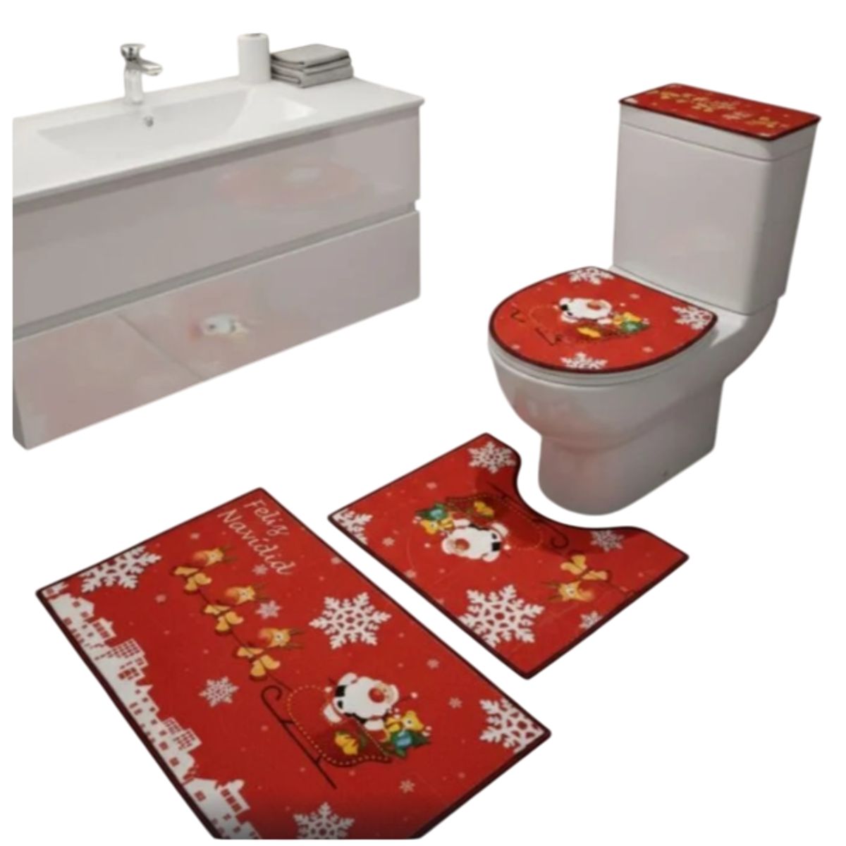 GENERICO - Juego de baño 4 piezas Navideño antideslizante