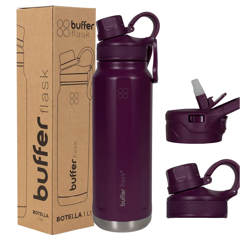 BUFFER FLASK - Termo Botella Termica Agua Acero Inox Buffer 1L + tapas - Vino