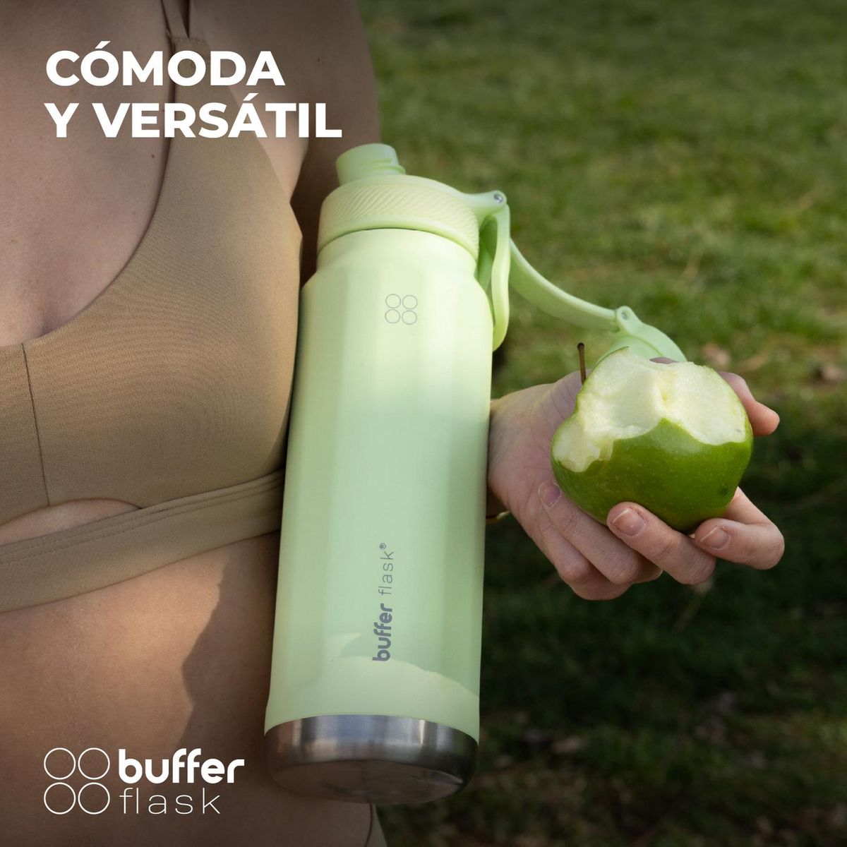 BUFFER FLASK - Termo Botella Termica Agua Acero Inox Buffer 1L + tapas - Verde