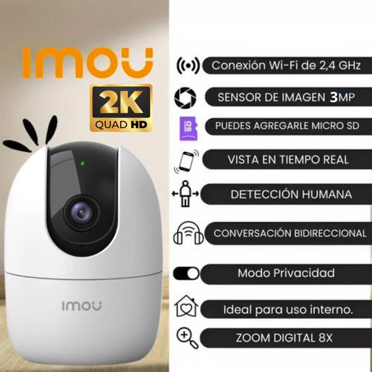 IMOU - CAMARA DE SEGURIDAD WIFI ROBOTICA 360 CON AUDIO INCORPORADO RESOLUCION 2K/3MPX + MEMORIA 64GB
