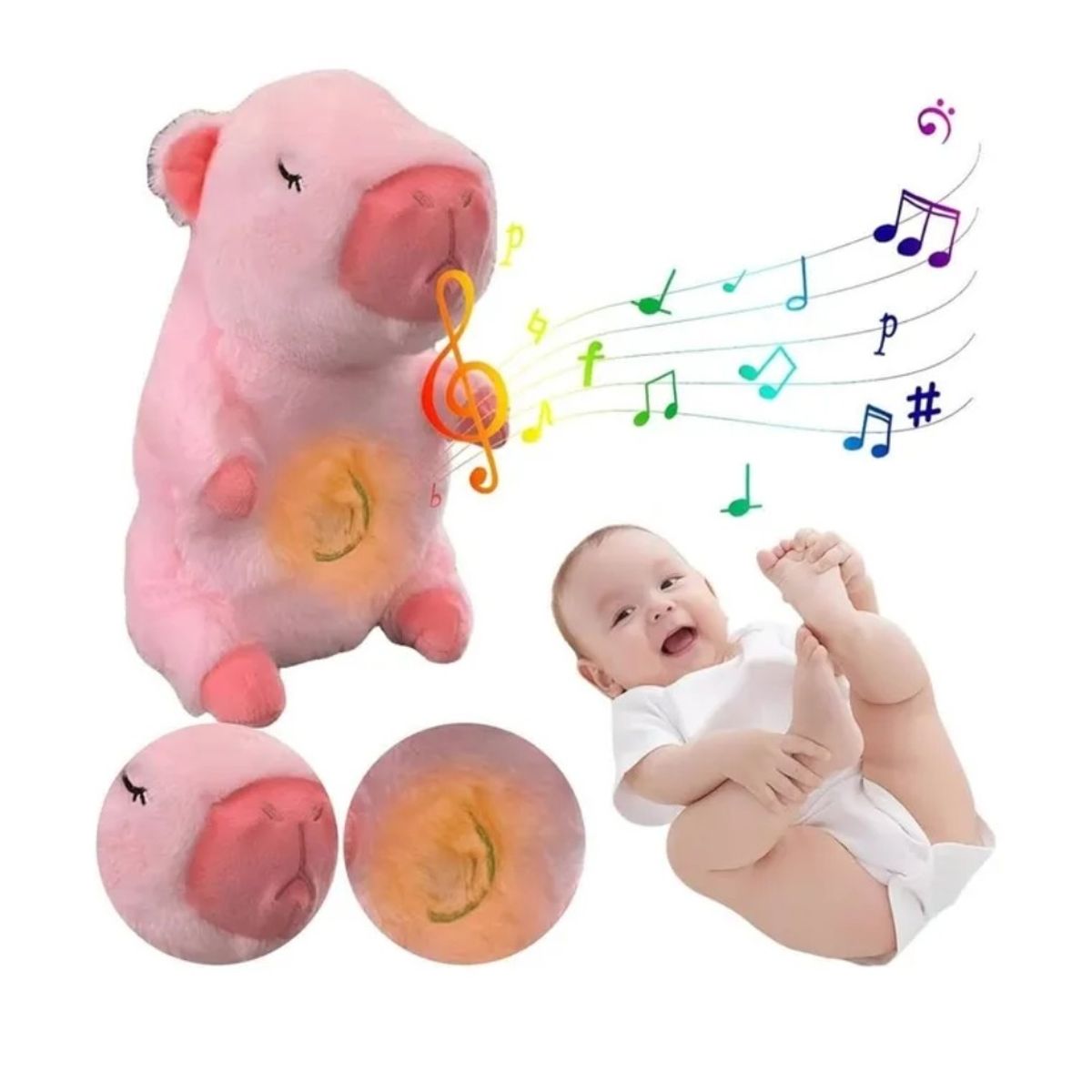 GENERICO - Peluche Capibara Color Rosado respira Tiene Luz Y Música Juguete