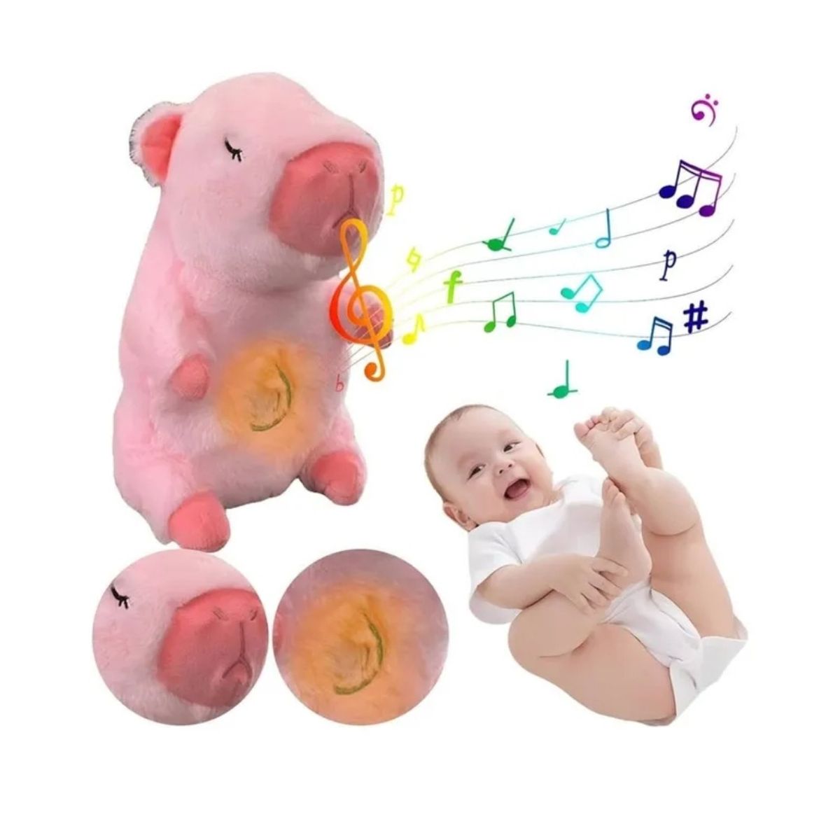 GENERICO - Peluche Capibara Color Rosado respira Tiene Luz Y Música Juguete