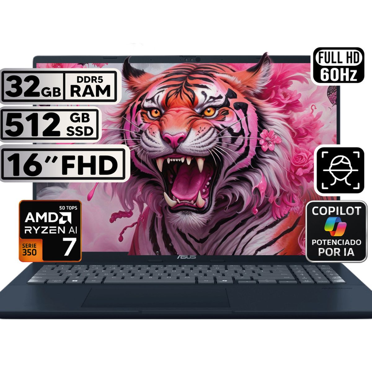 ASUS - PORTÁTIL ASUS VIVOBOOK 16 RYZEN AI 7 32GB 512GB SSD PANTALLA 16″ WUXGA