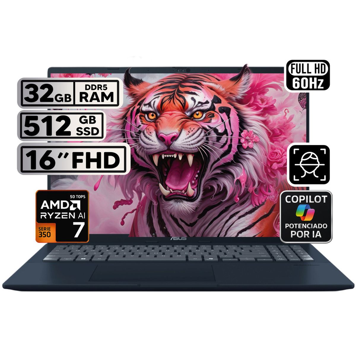 ASUS - PORTÁTIL ASUS VIVOBOOK 16 RYZEN AI 7 32GB 512GB SSD PANTALLA 16″ WUXGA