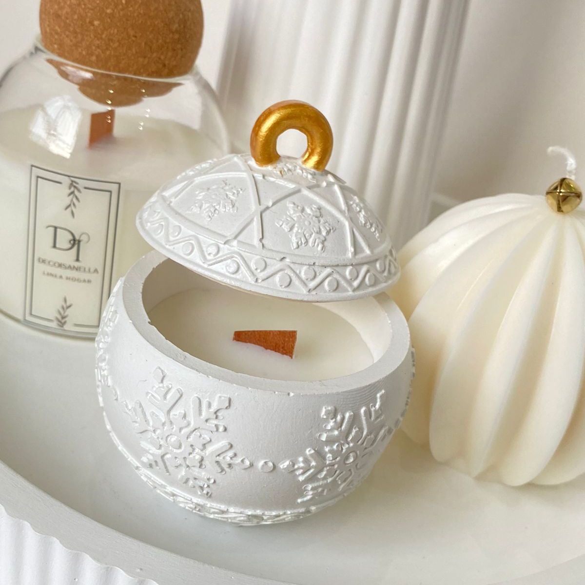 GENERAL - centro de mesa navideño minimalista moderno bnadeja florero velas decorativas