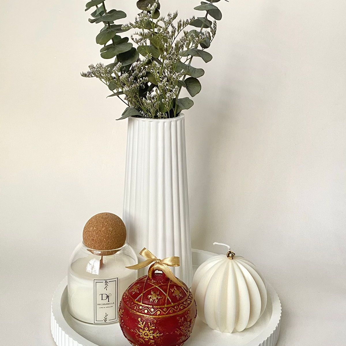 GENERAL - set decorativo centro de mesa navideño adorno moderno para el hogar jarron velas base