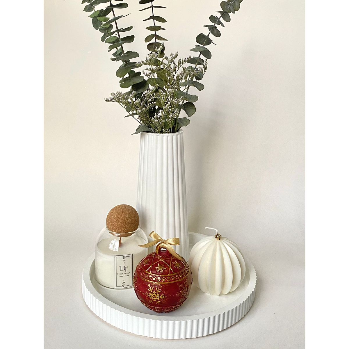 GENERAL - set decorativo centro de mesa navideño adorno moderno para el hogar jarron velas base