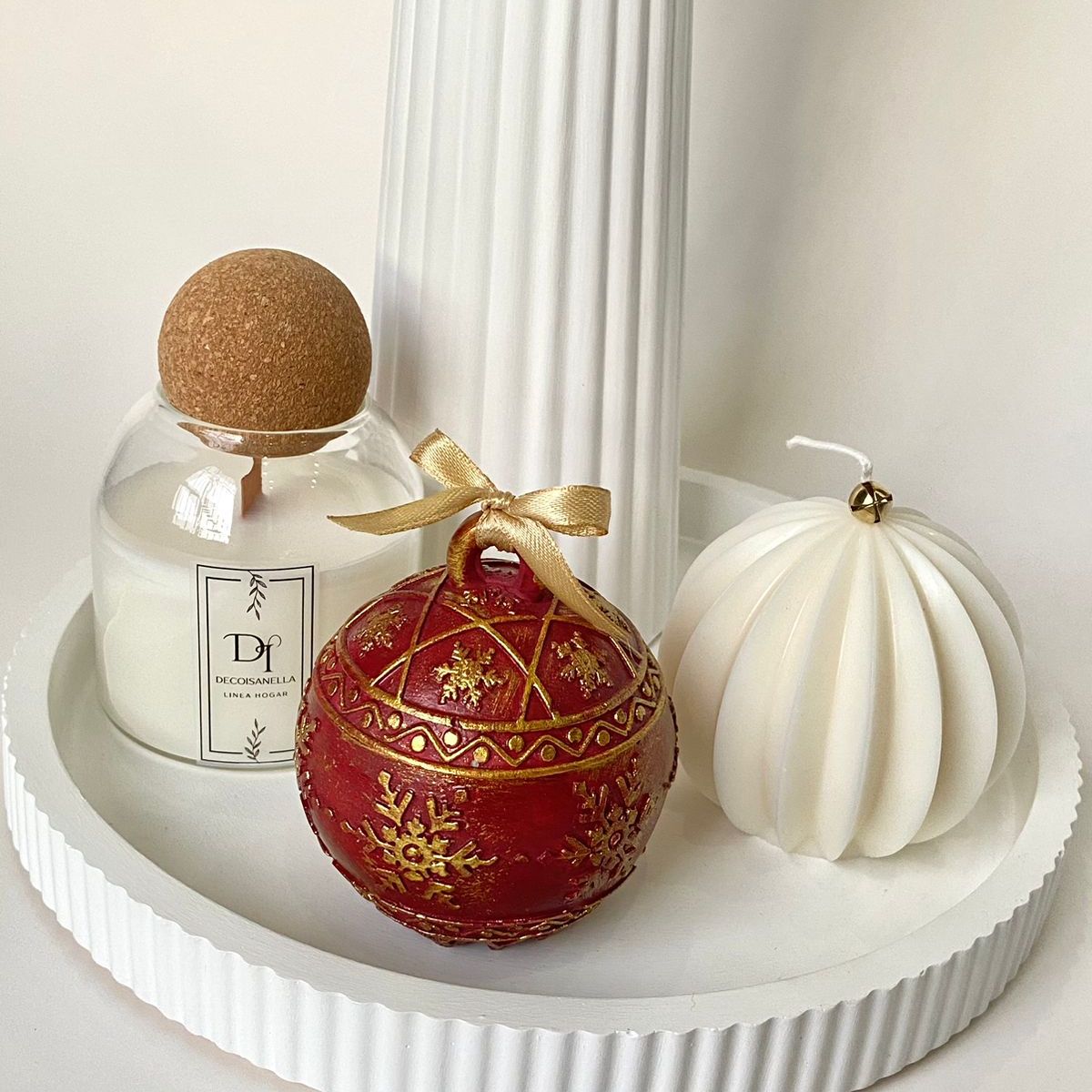 GENERAL - set decorativo centro de mesa navideño adorno moderno para el hogar jarron velas base