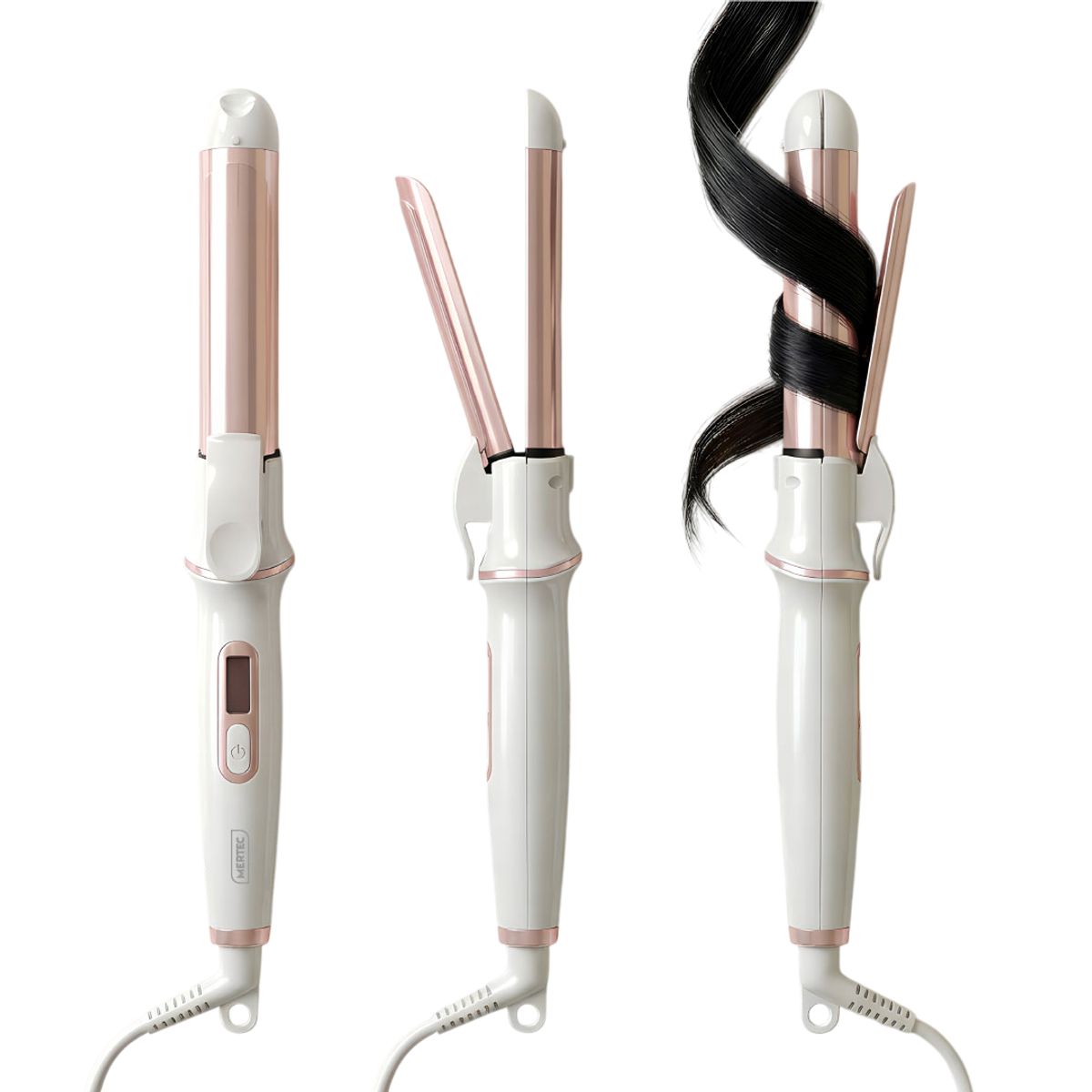 MERTEC - Plancha Rizadora de Cabello 2 en 1 Mertec MT046W Blanca