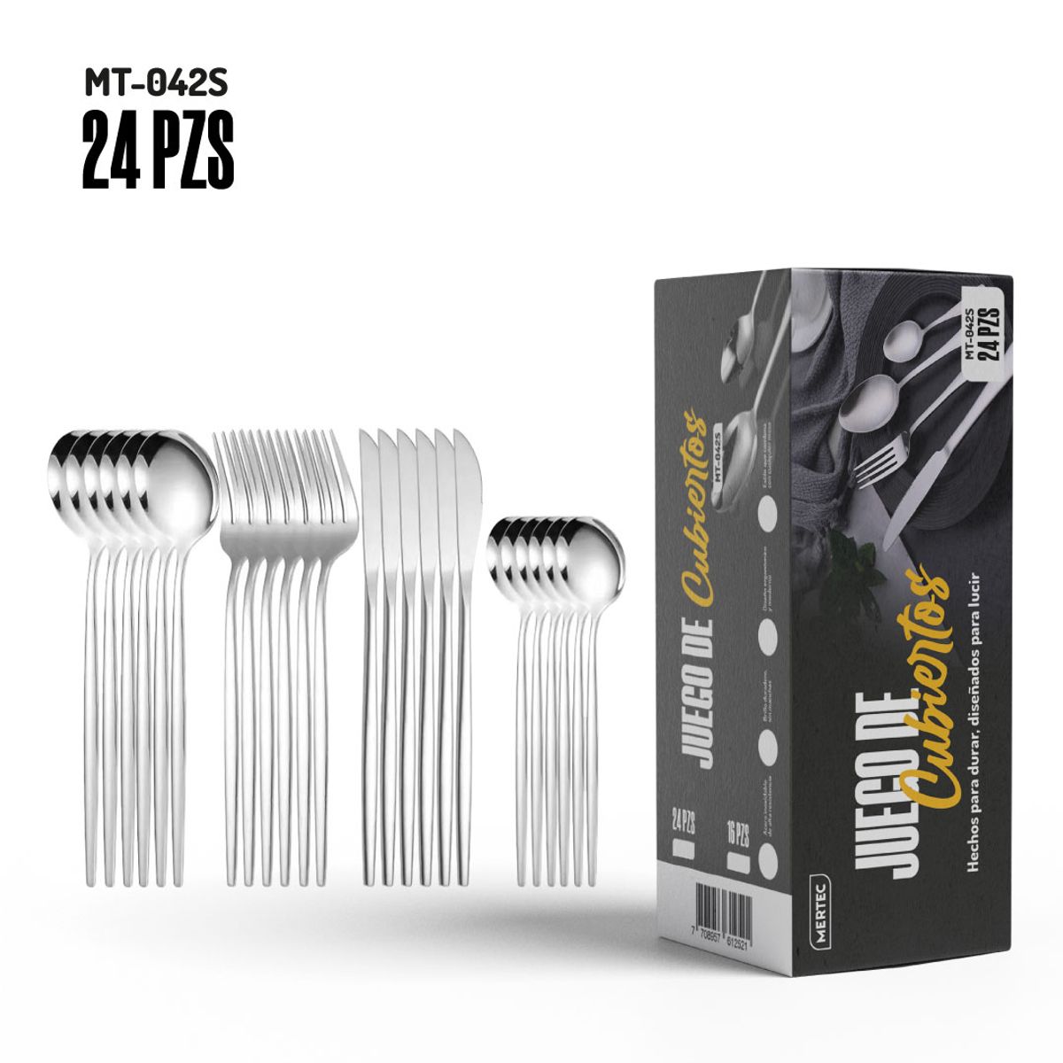 MERTEC - Set Cubiertos 24 piezas Mertec Acero Inoxidable MT042S