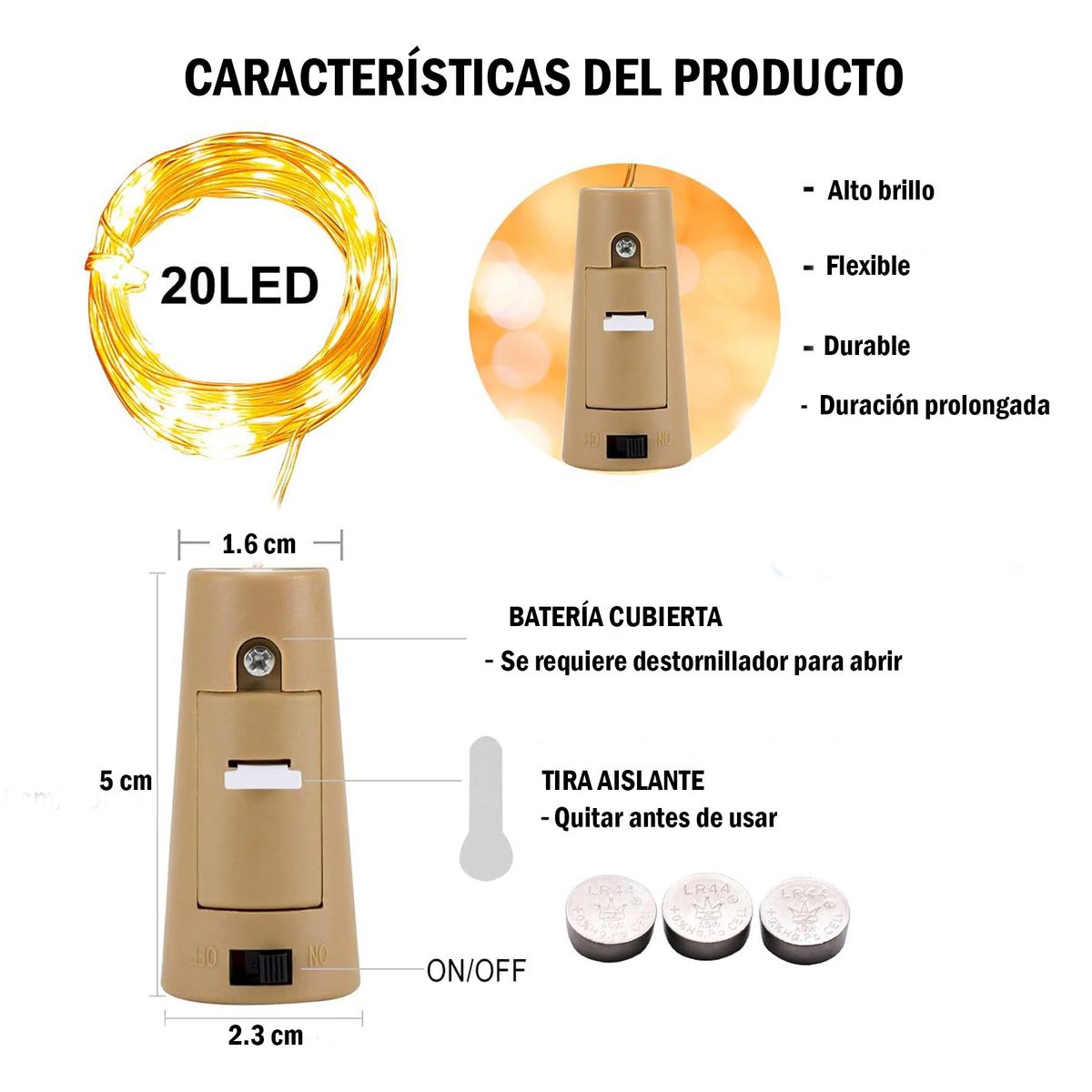 ONE PIXEL - Luces De Botella De Corcho Mini Luces De Alambre Decorativas Luz Cálida