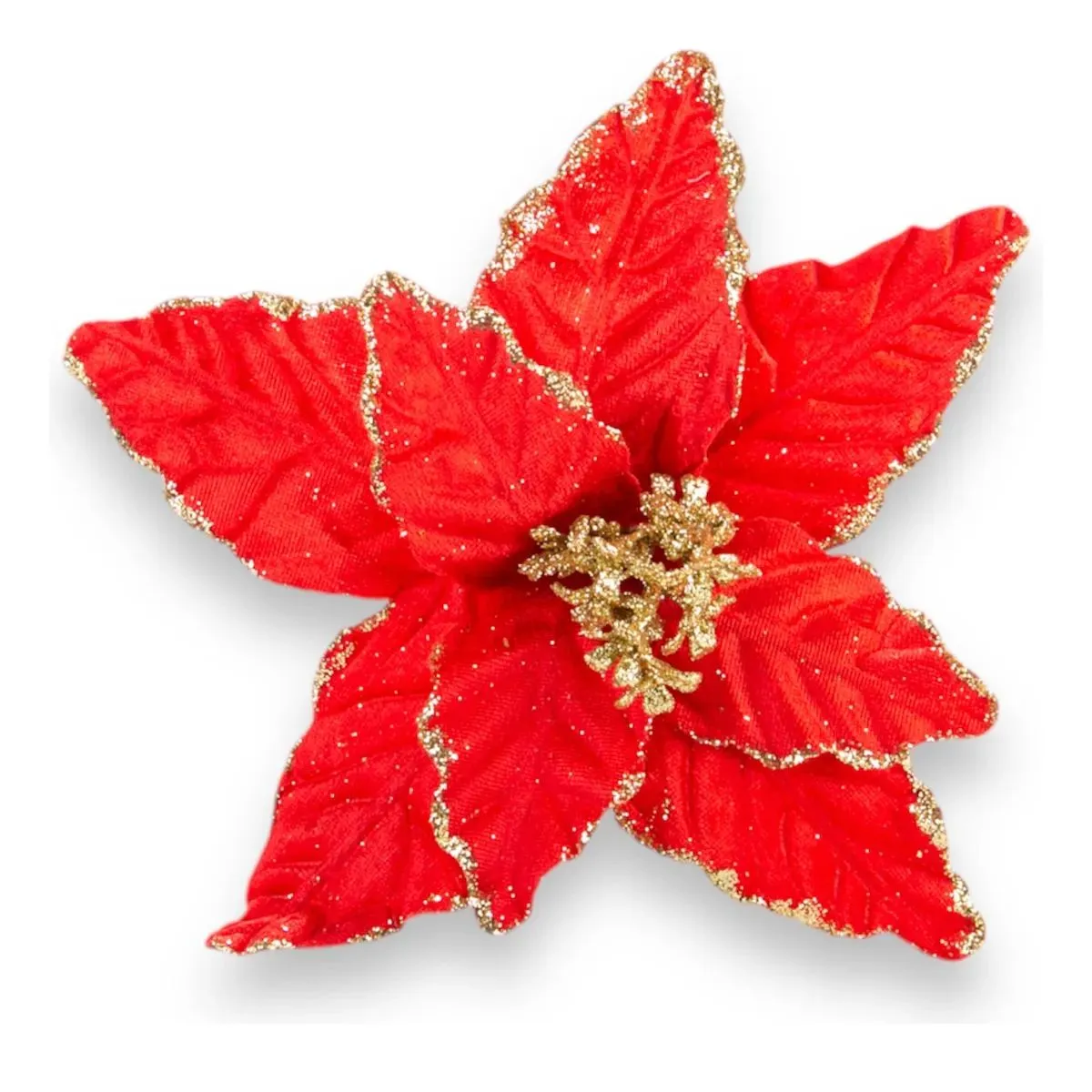 GENERICO - 6 Unidades Flor Navidad Rojo Borde Dorado 25 Cms