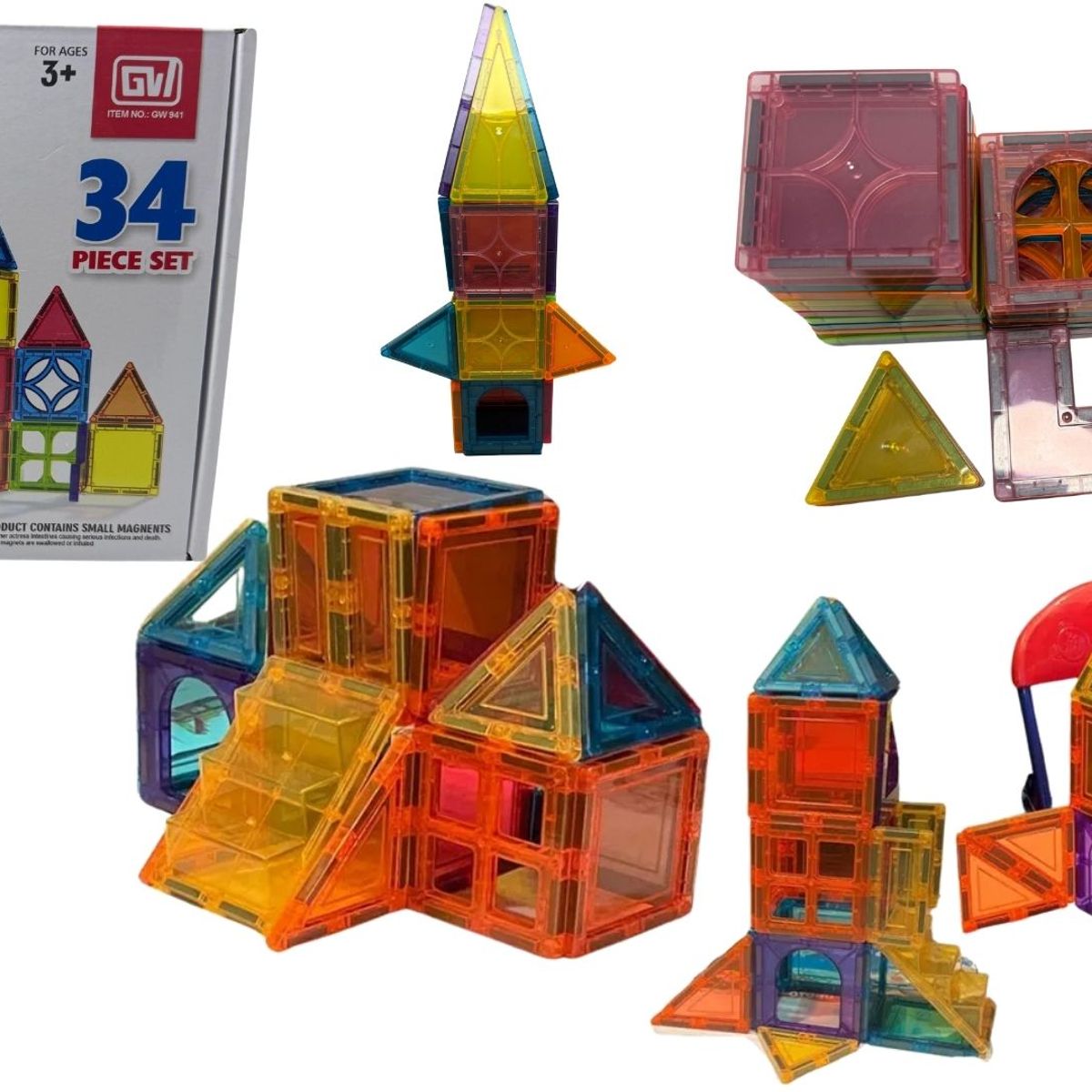 MAZUGI - Bloques Magnéticos Set Construcción Imanes Educativos 34 Pcs Imanes