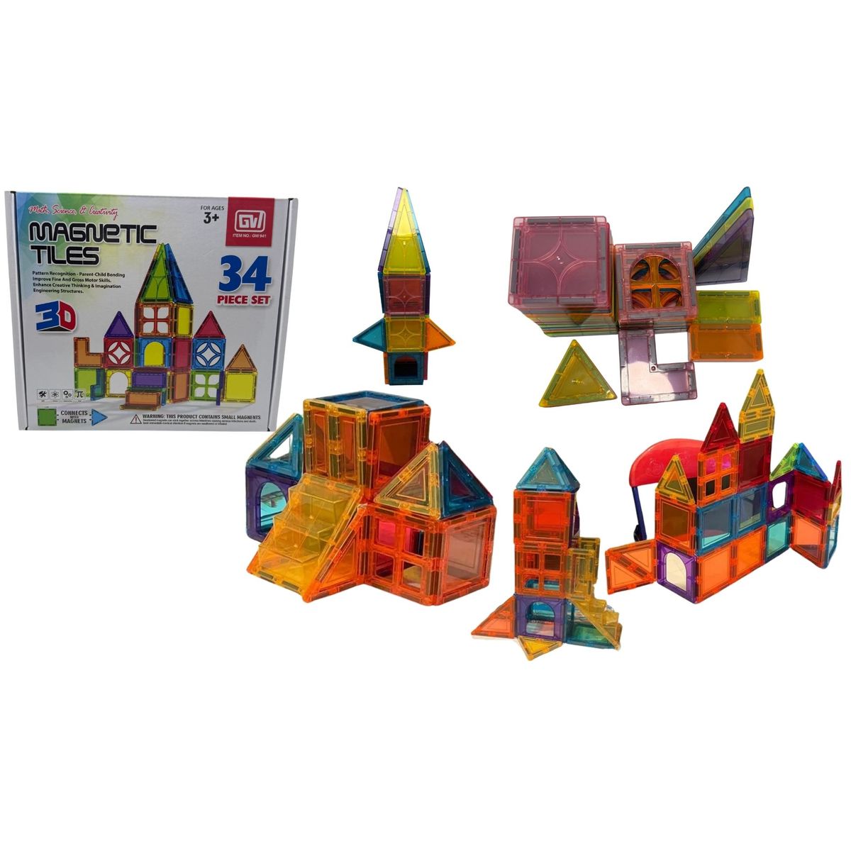 MAZUGI - Bloques Magnéticos Set Construcción Imanes Educativos 34 Pcs Imanes