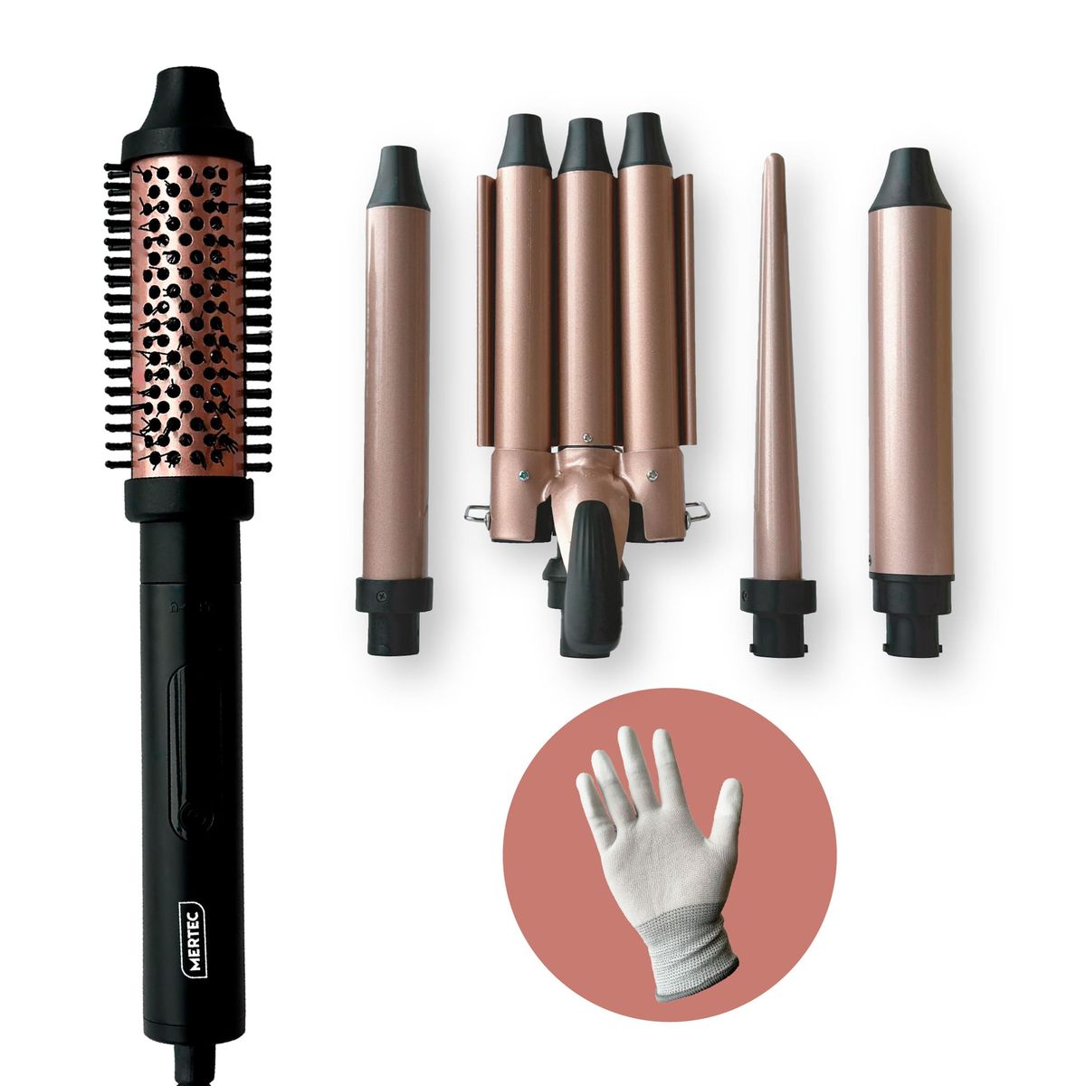 MERTEC - Kit Rizador 5 en 1 Mertec Ceramica Turmalina Velvet Rose