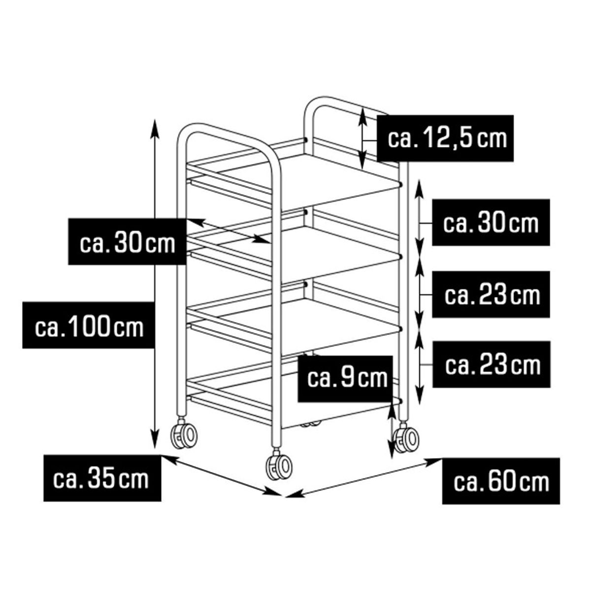NO NO - mueble  Auxiliar 4 Entrepaños Con Rodachinas  CROMADA grande