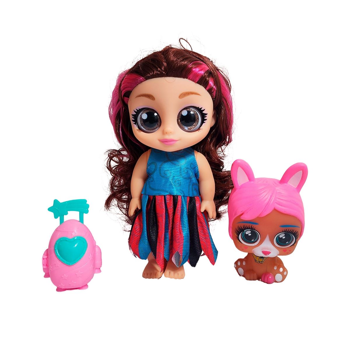 GENERICO - Muñeca Ojos Expresivos Con Mascota Y Maleta Juguete Niñas
