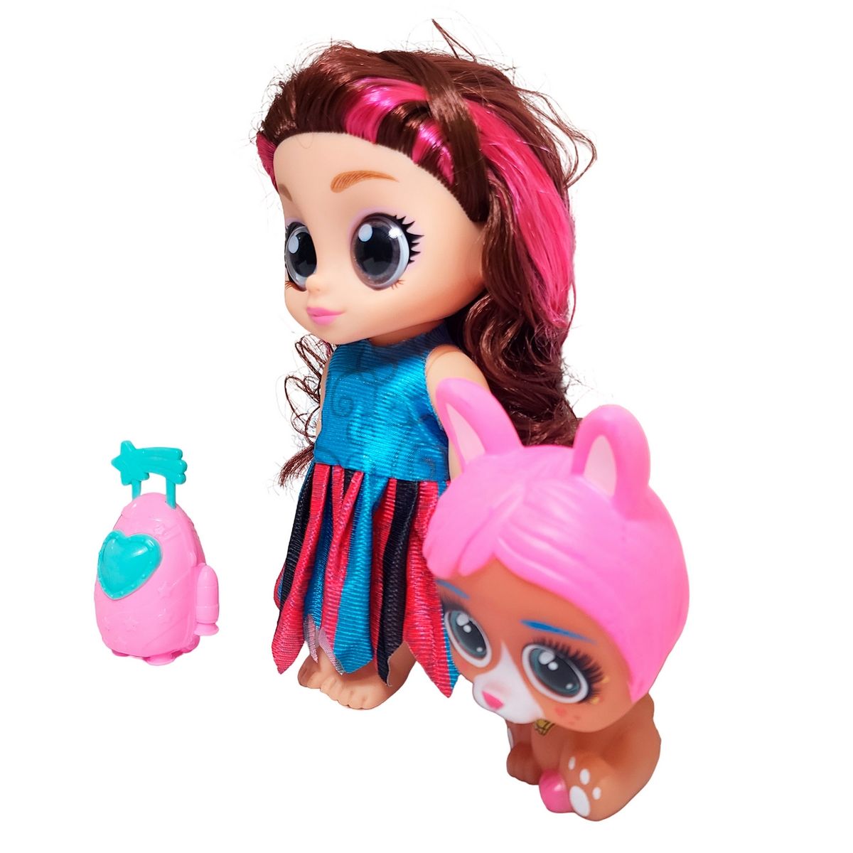 GENERICO - Muñeca Ojos Expresivos Con Mascota Y Maleta Juguete Niñas