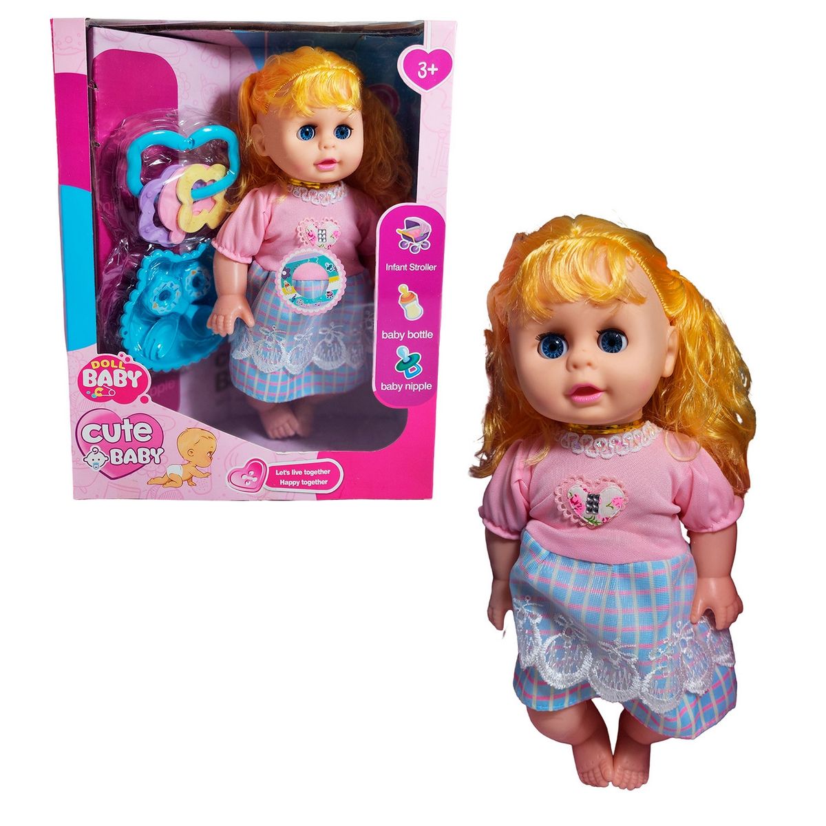 GENERICO - Muñeca Bebe Con Vestido Multicolor Utencilios Y Sonajero