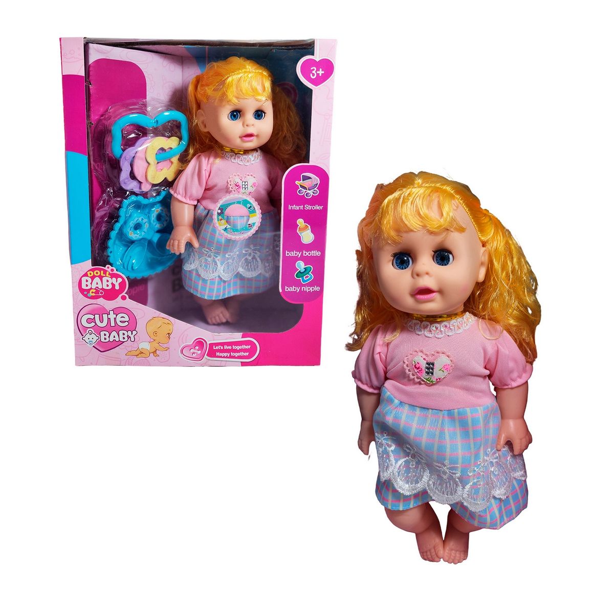 GENERICO - Muñeca Bebe Con Vestido Multicolor Utencilios Y Sonajero