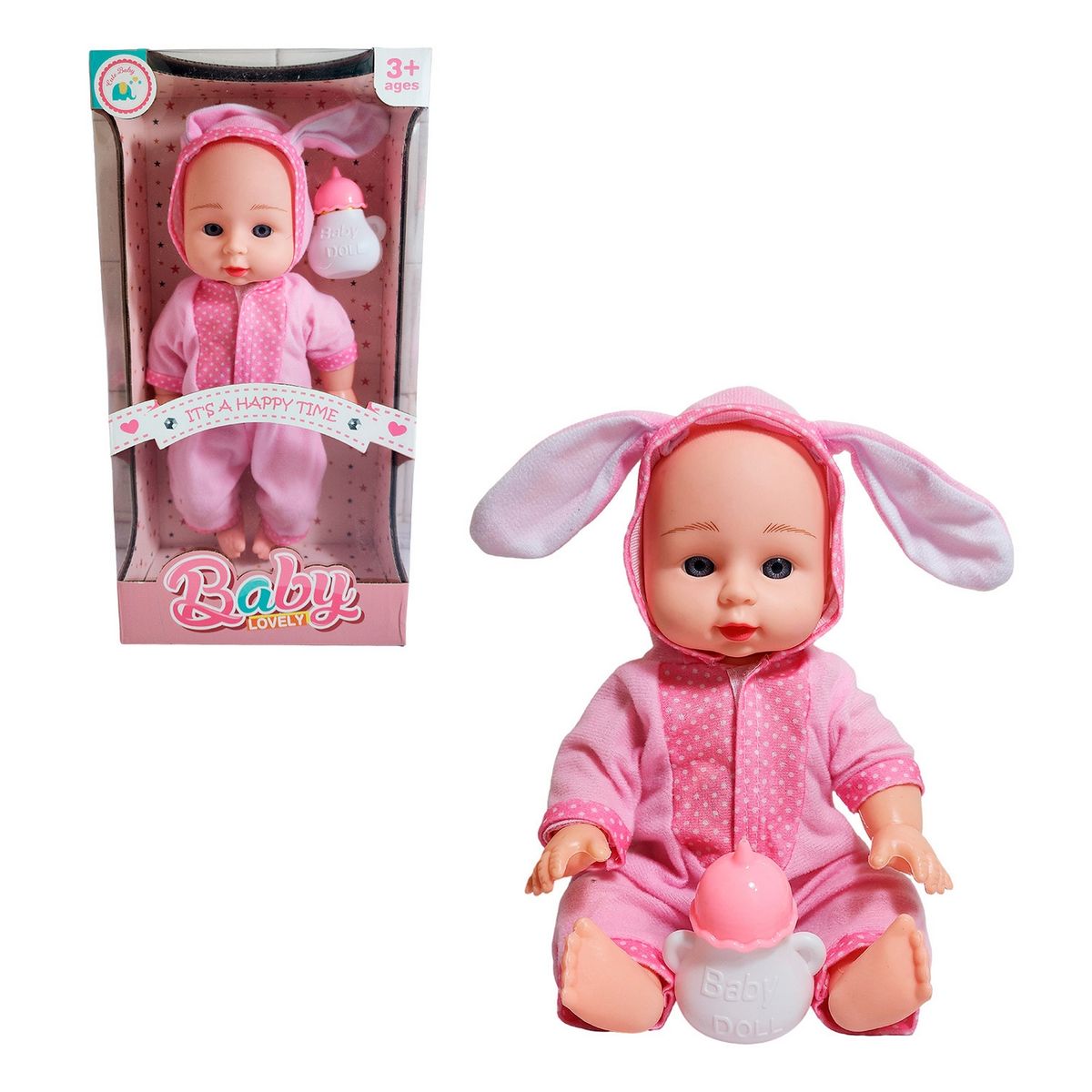 GENERICO - Muñeco Bebe Con Pijama De Animal + Tetero Juguete Niña