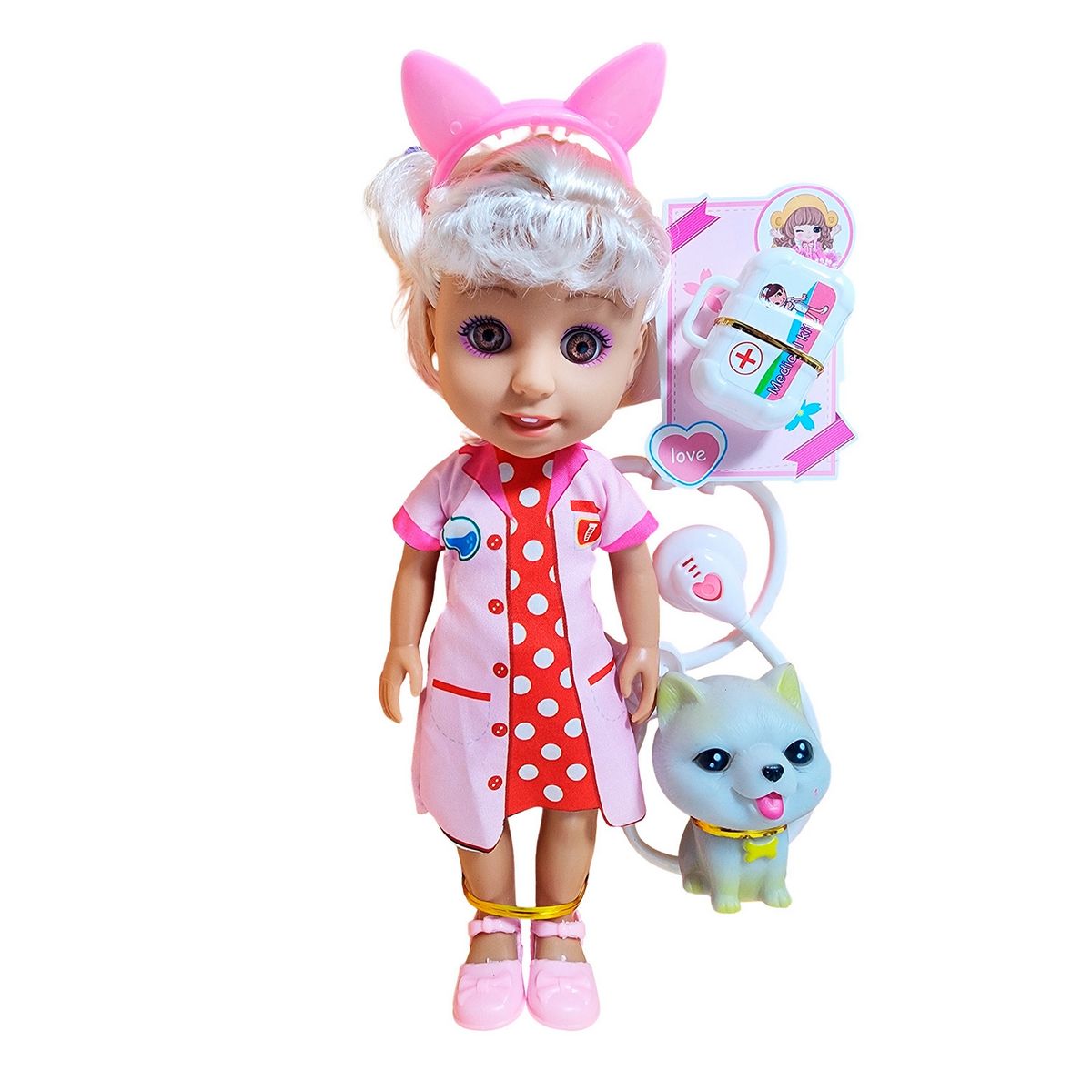 GENERICO - Muñeca Doctora Veterinaria Con Mascota Estetoscopio Juguete