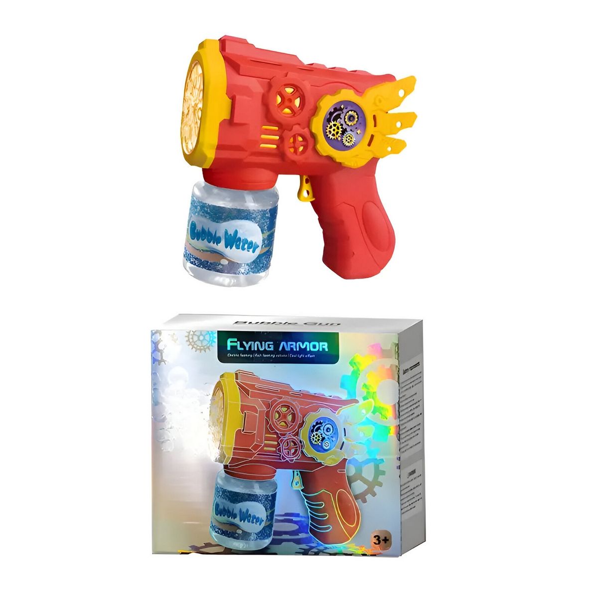 GENERICO - Pistola Burbujera Flying Armor Con Liquido De Burbujas