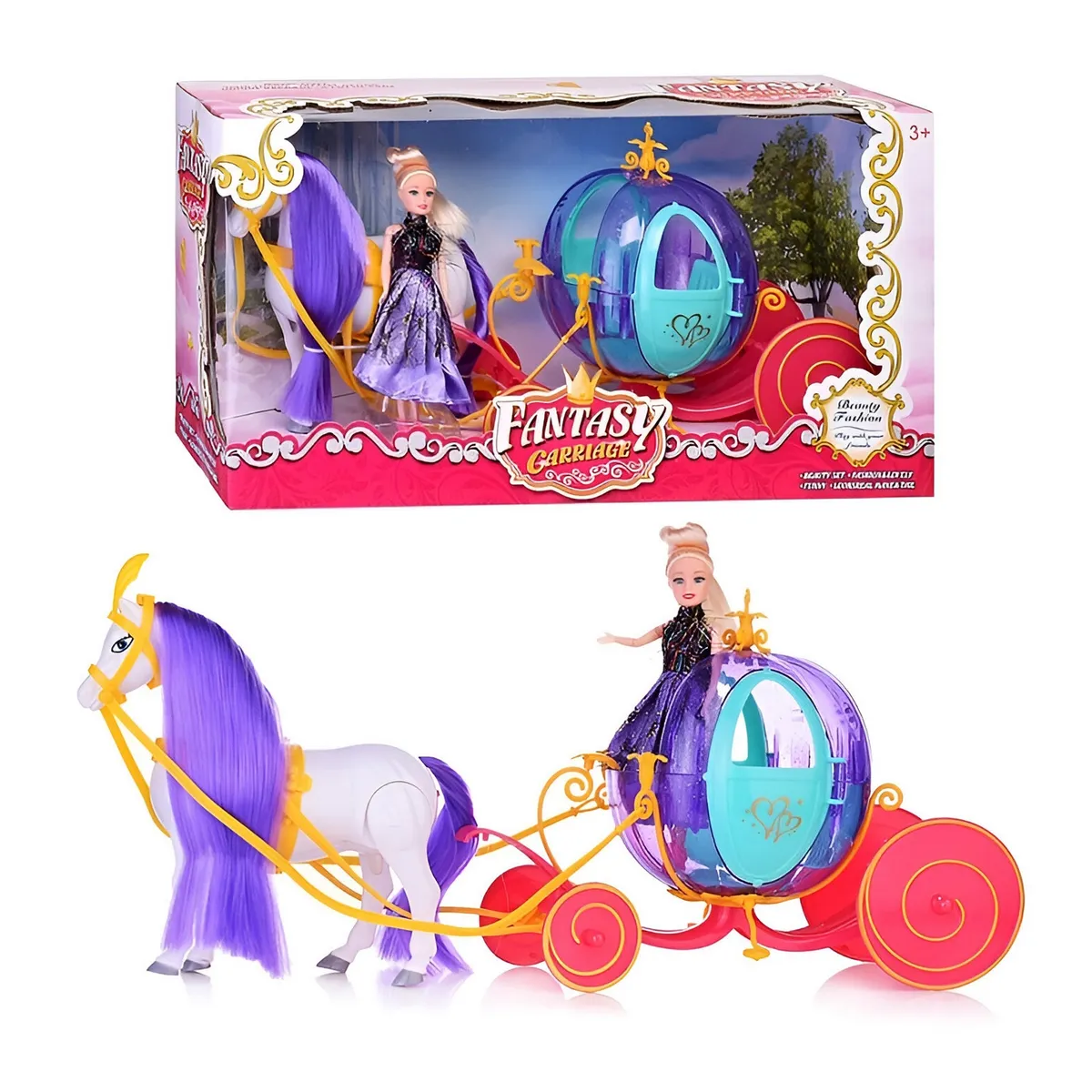 GENERICO - Carro Carruaje Muñeca Princesa Con Caballo Juguete Niñas