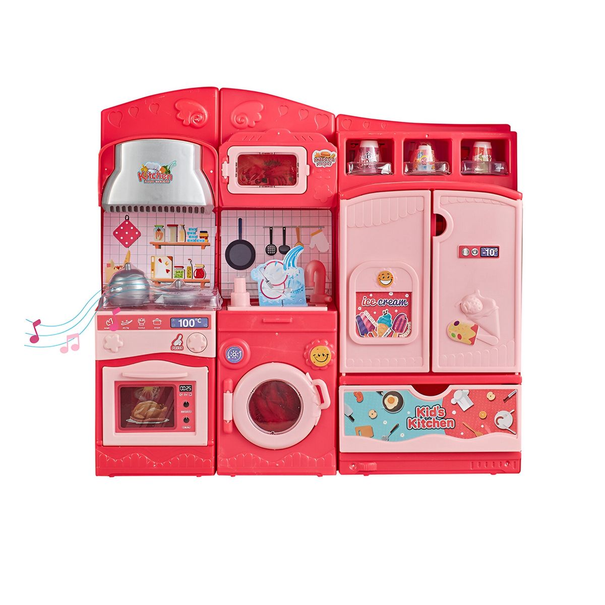 GENERICO - Cocina Muñecas Niñas Horno Lavadora Nevera Sonido 3 Modulos