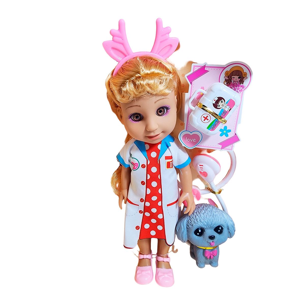 GENERICO - Muñeca Doctora Veterinaria Con Mascota Estetoscopio Juguete