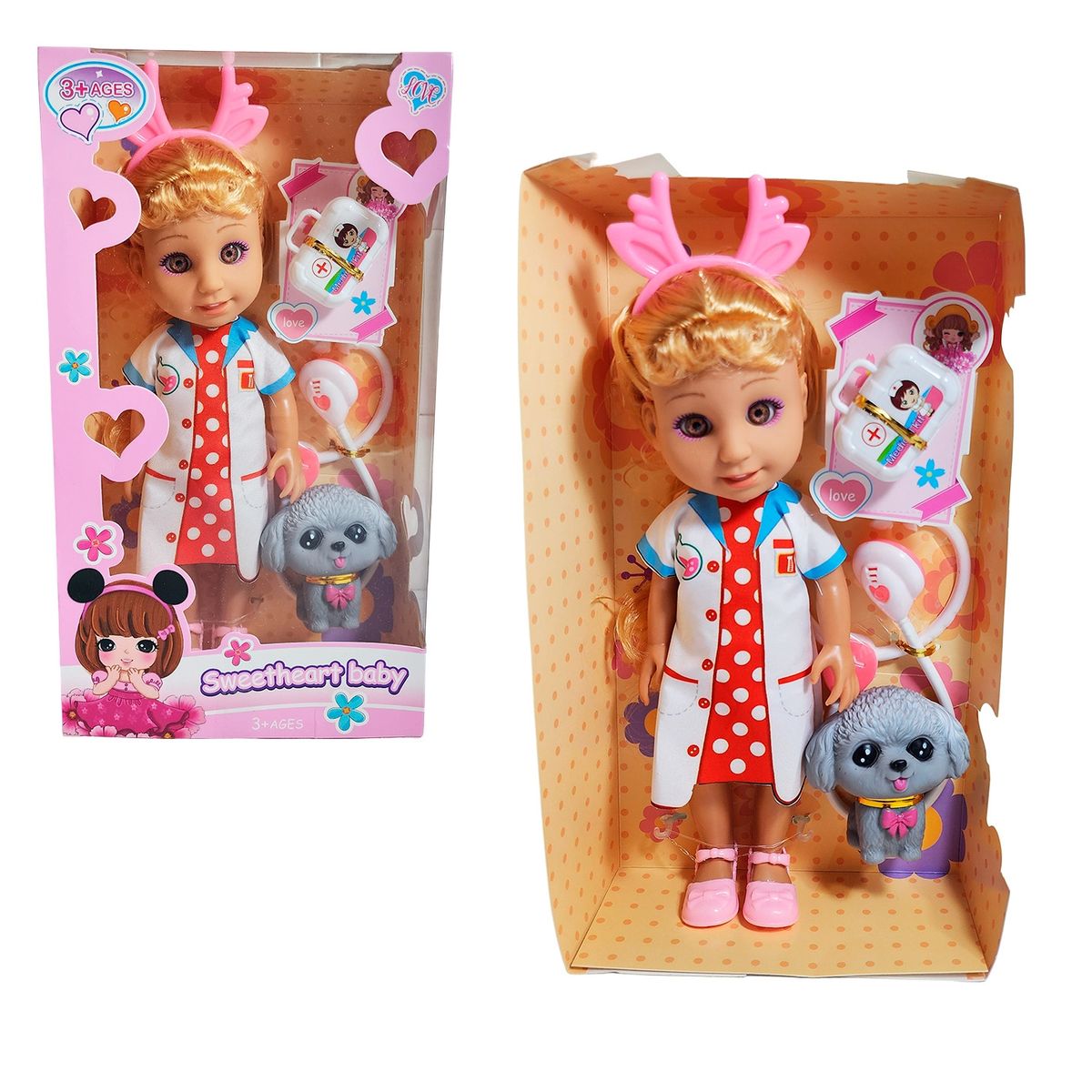 GENERICO - Muñeca Doctora Veterinaria Con Mascota Estetoscopio Juguete