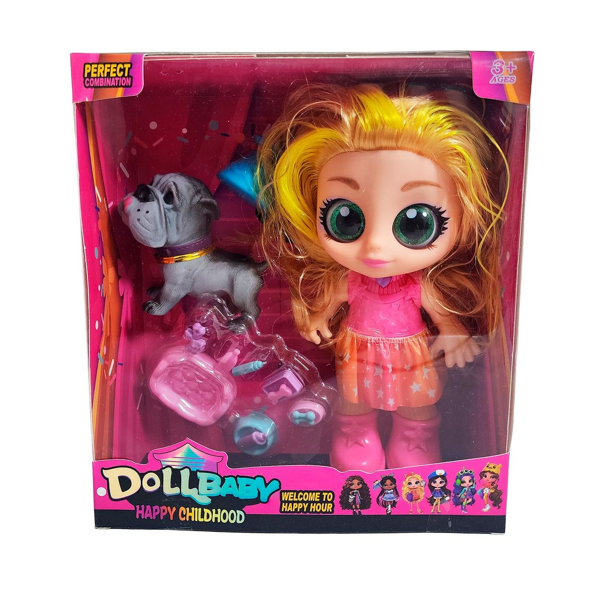 GENERICO - Muñeca Ojos Expresivos Con Mascota Y Maleta Juguete Niñas