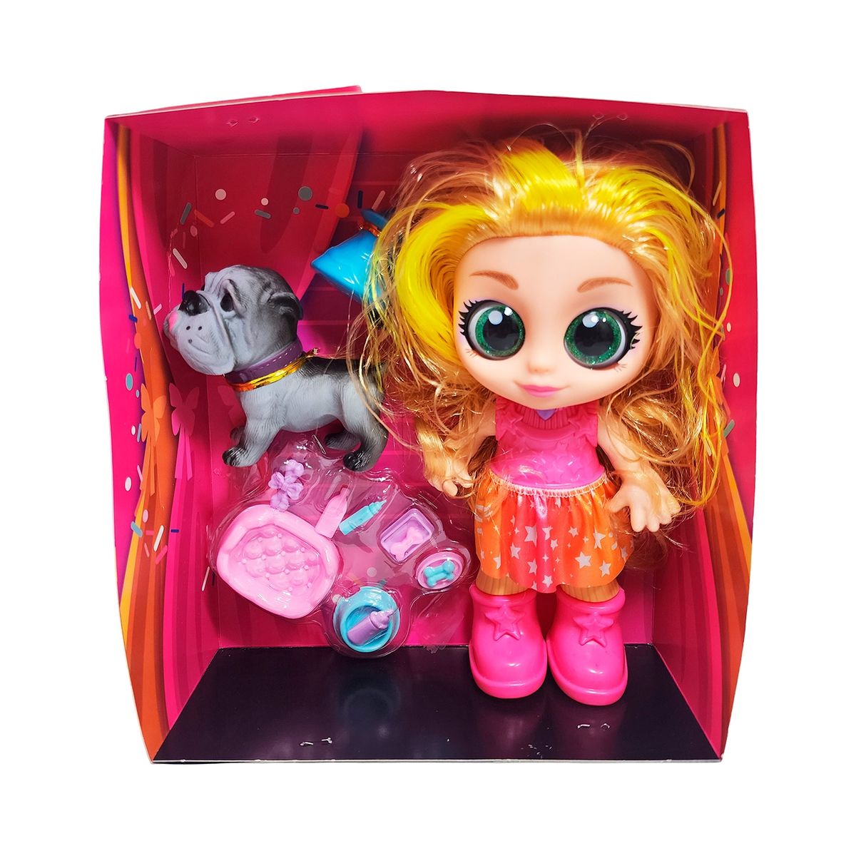 GENERICO - Muñeca Ojos Expresivos Con Mascota Y Maleta Juguete Niñas