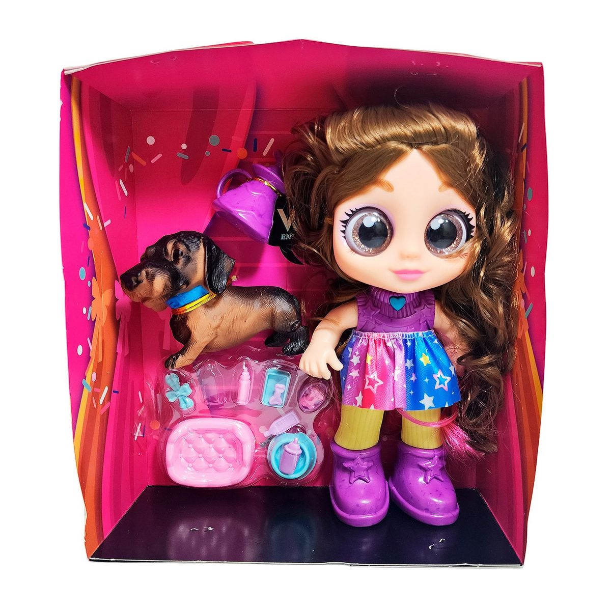 GENERICO - Muñeca Ojos Expresivos Con Mascota Y Maleta Juguete Niñas