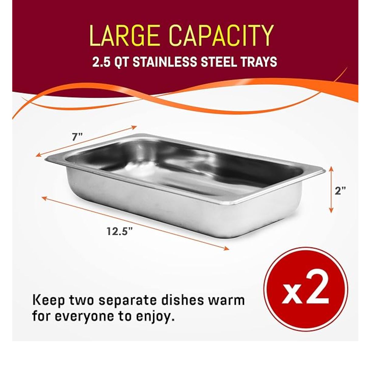 ELITE - Bandejas Dobles De 2 X 2.5 Cuartos De Galón, Servidor De Buf