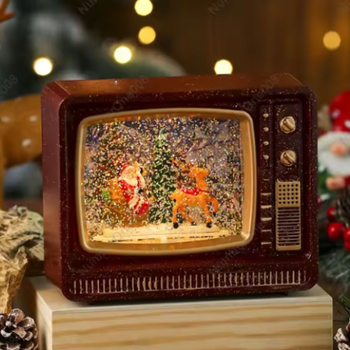 GENERICO - Televisor Navideño Musical  Papa Noel Trineo Luz Efecto Nieve Giratoria Adorno Navideño 42