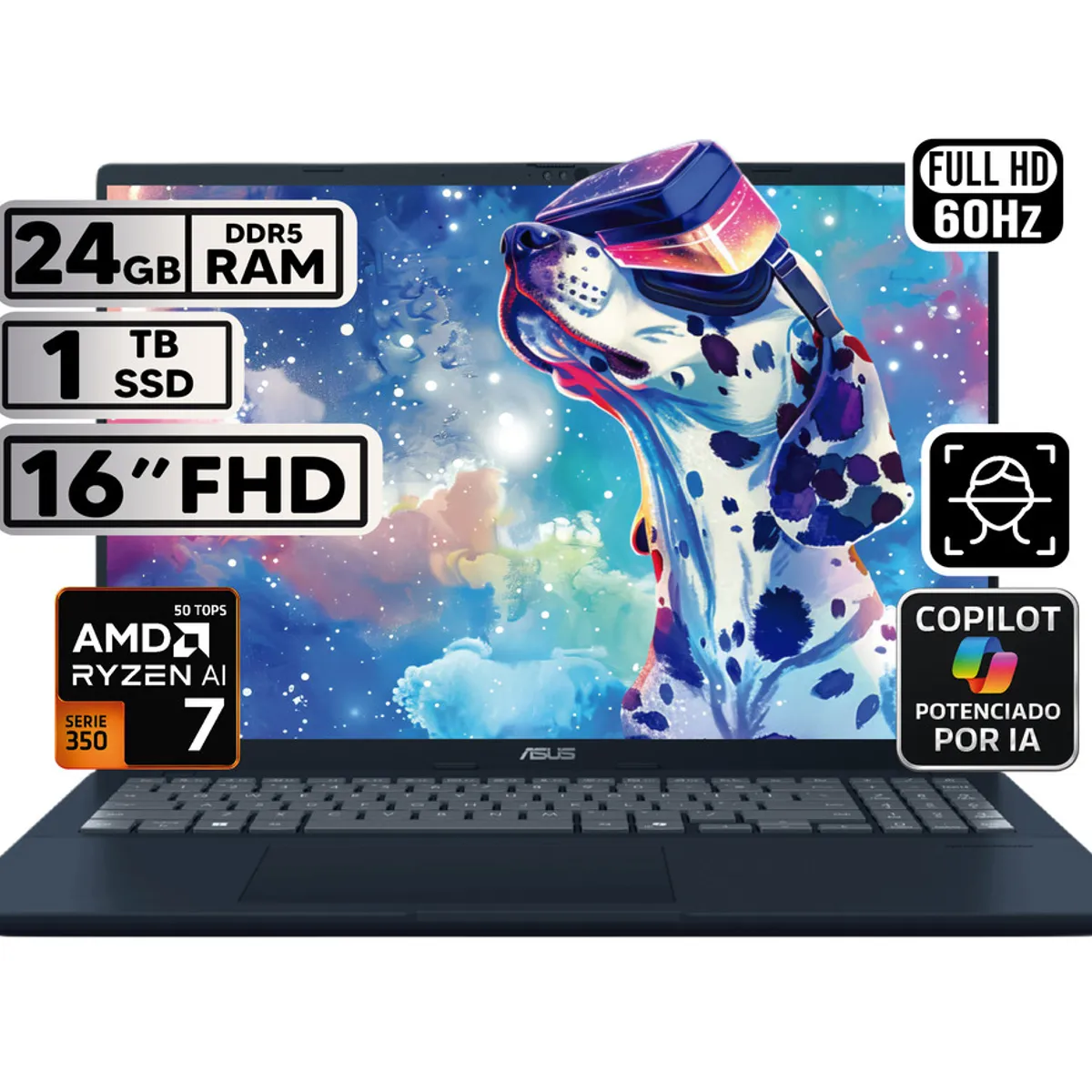 ASUS - PORTÁTIL ASUS VIVOBOOK 16 RYZEN AI 7 24GB 1TB SSD PANTALLA 16″ WUXGA