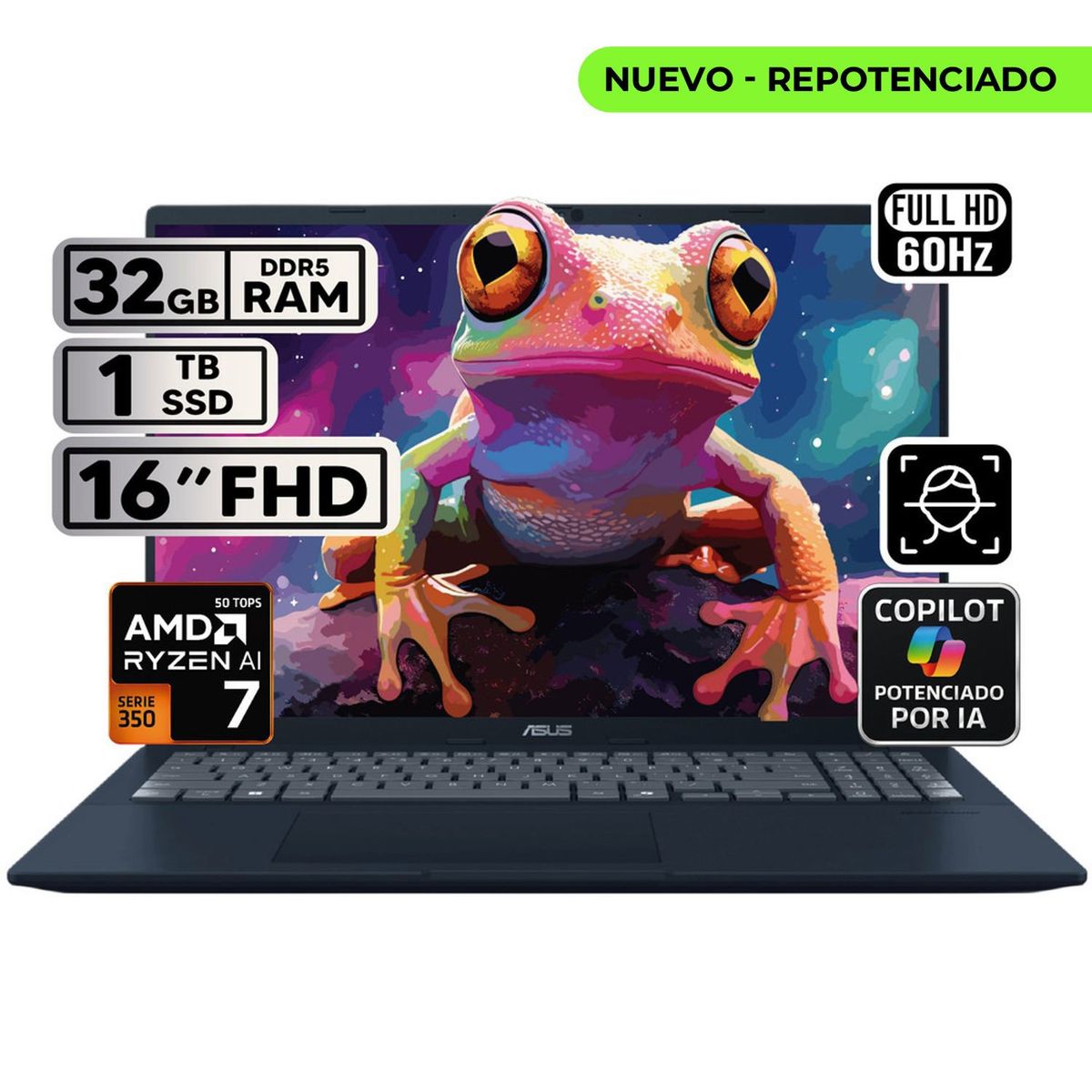 ASUS - PORTÁTIL ASUS VIVOBOOK 16 RYZEN AI 7 32GB 1TB SSD PANTALLA 16″ WUXGA