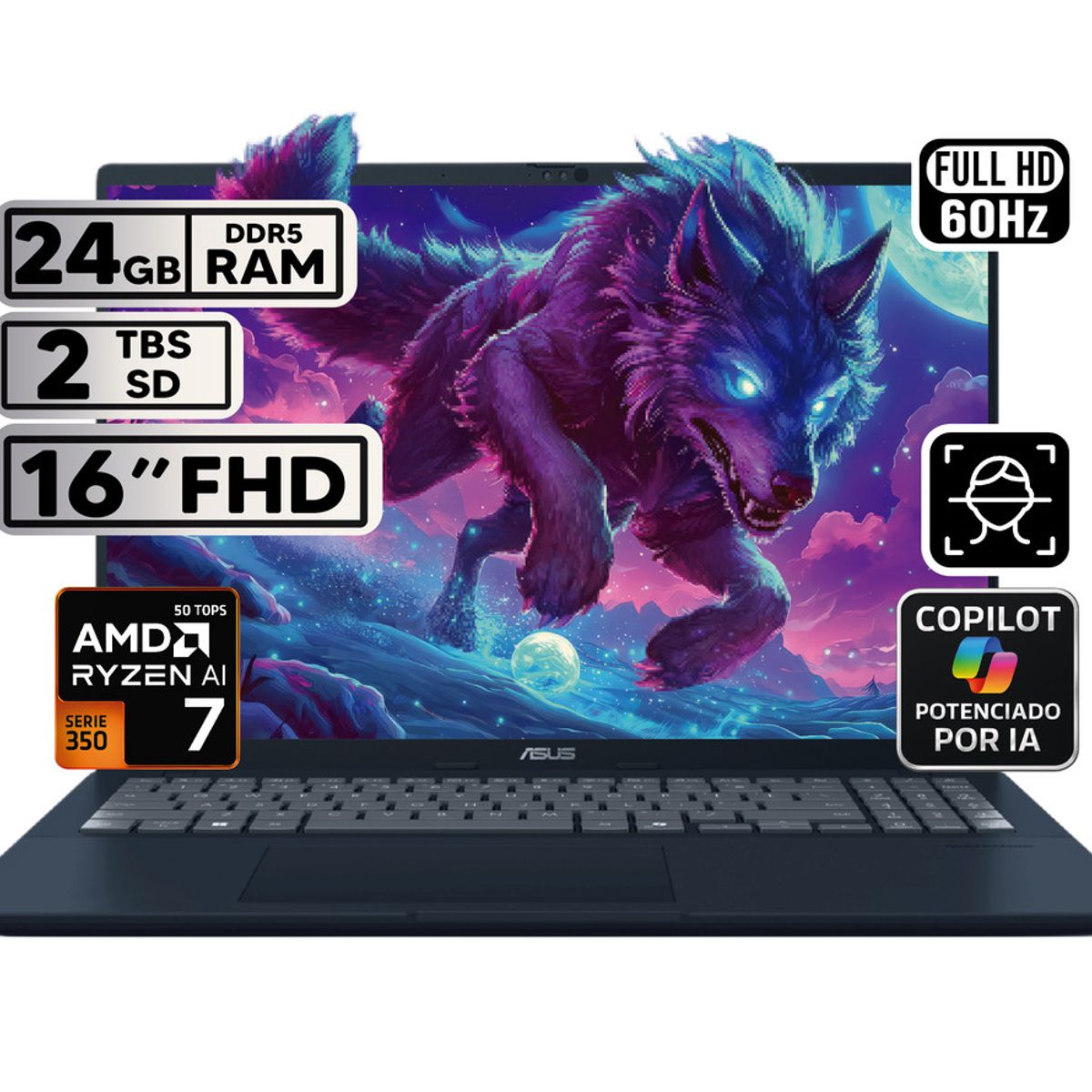 ASUS - PORTÁTIL ASUS VIVOBOOK 16 RYZEN AI 7 24GB 2TB SSD PANTALLA 16″ WUXGA