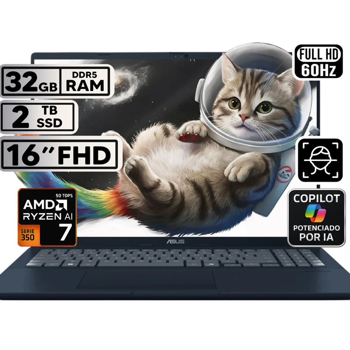 ASUS - PORTÁTIL ASUS VIVOBOOK 16 RYZEN AI 7 32GB 2TB SSD PANTALLA 16″ WUXGA