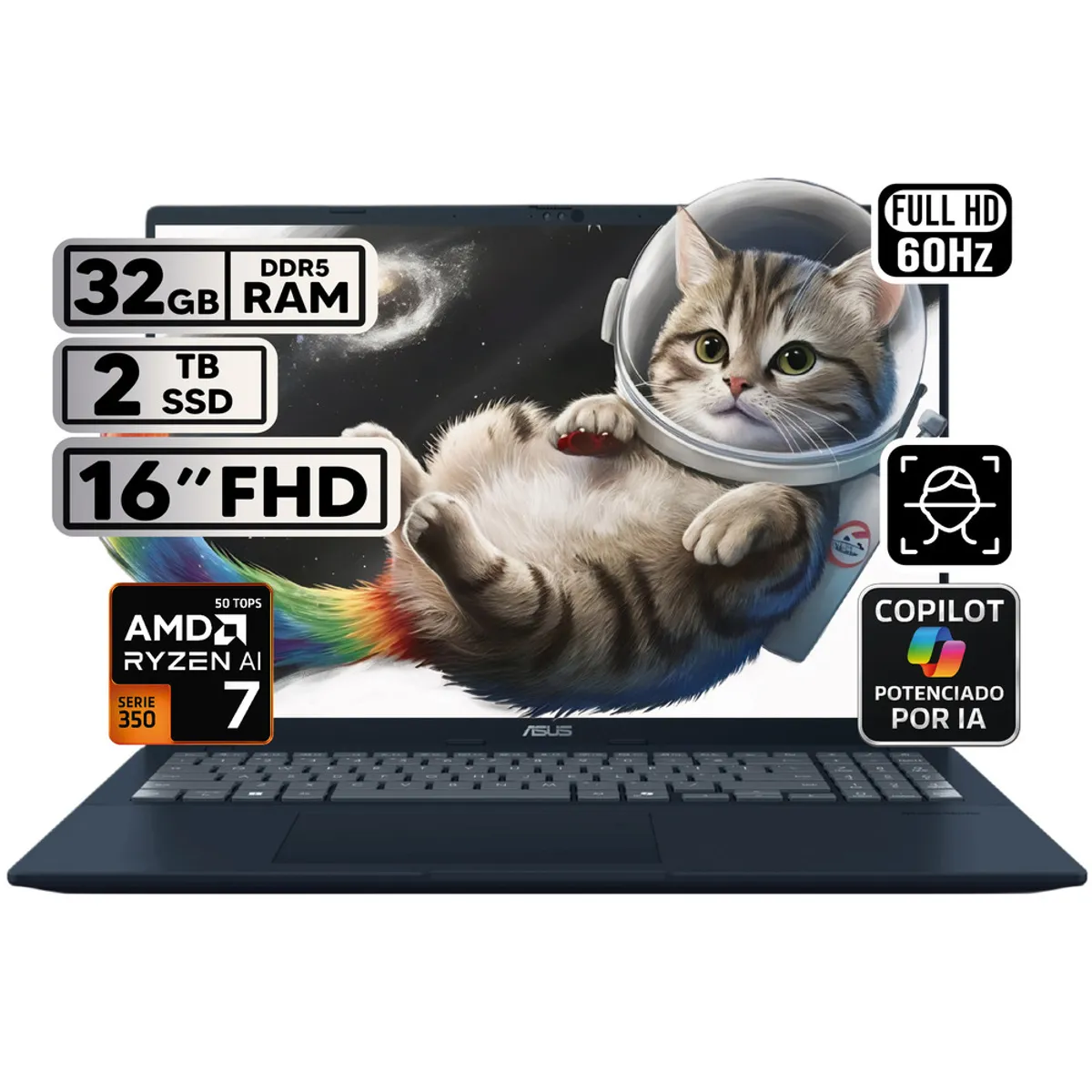 ASUS - PORTÁTIL ASUS VIVOBOOK 16 RYZEN AI 7 32GB 2TB SSD PANTALLA 16″ WUXGA