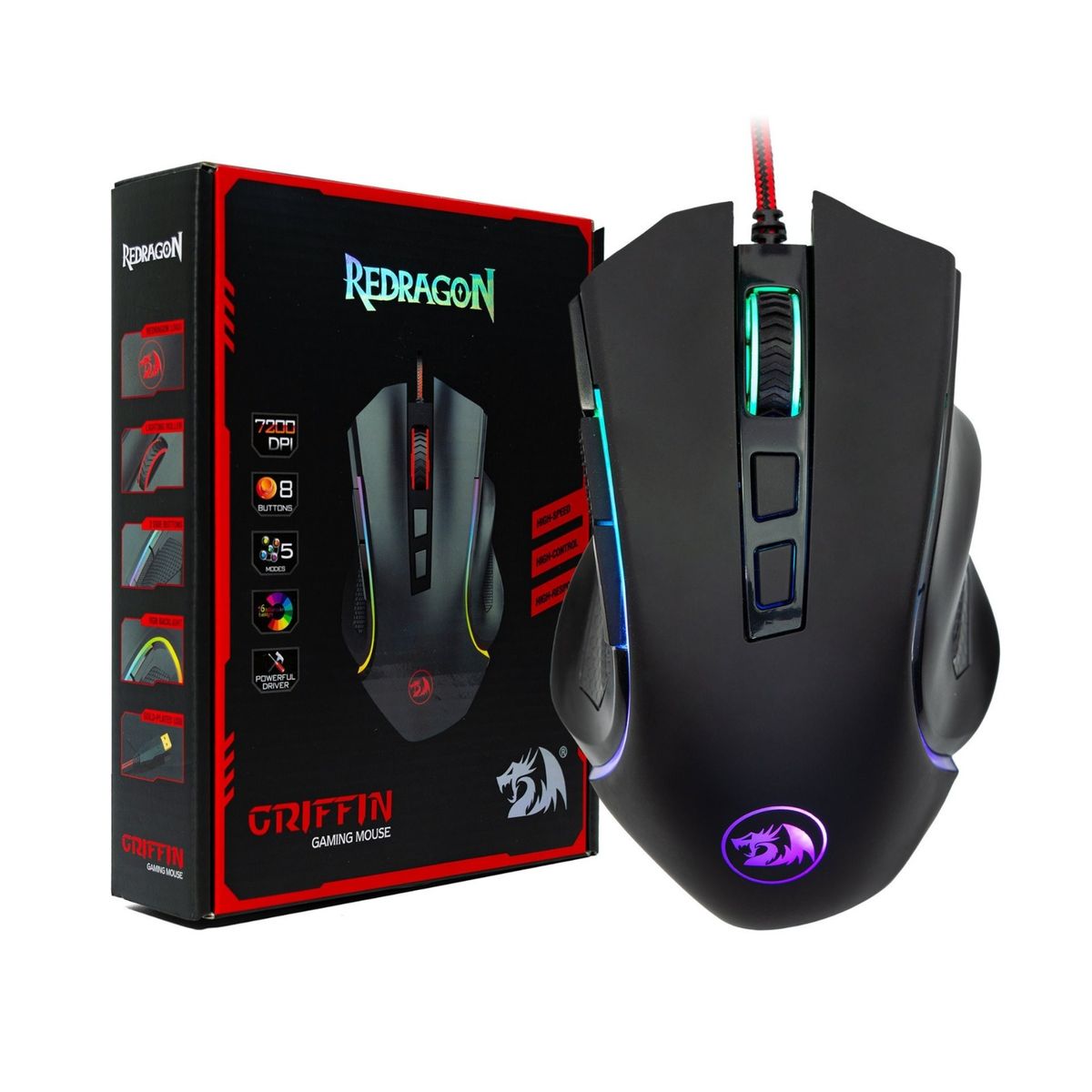 REDRAGON - MOUSE GAMER REDRAGON GRIFFIN M607 /  7 BOTONES 7.200DPI / NEGRO