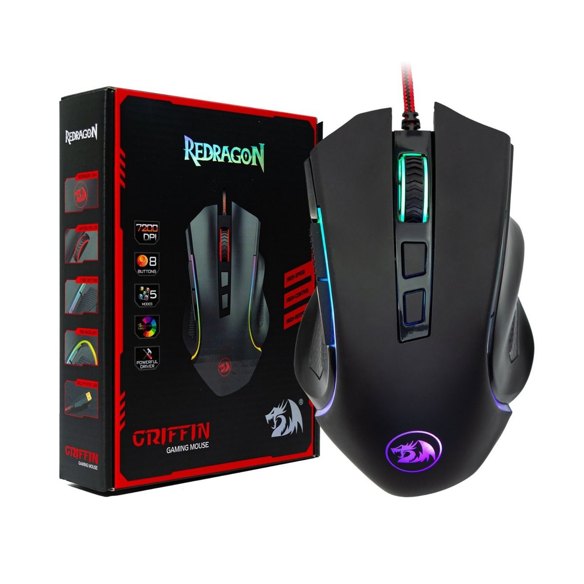 REDRAGON - MOUSE GAMER REDRAGON GRIFFIN M607 /  7 BOTONES 7.200DPI / NEGRO