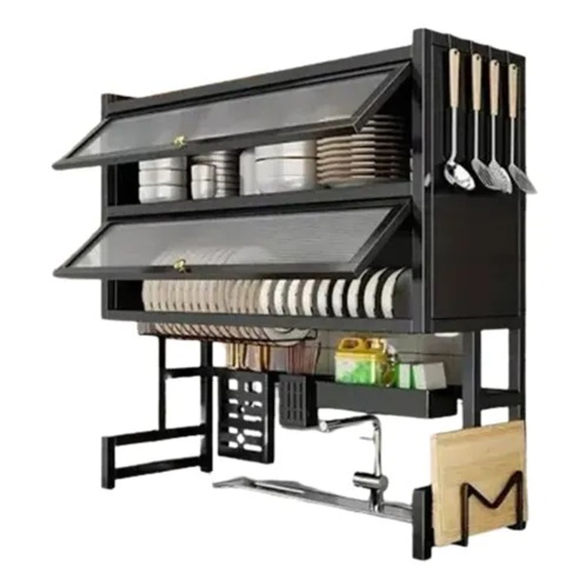 GENERICO - Organizador Y Escurridor De Platos Doble Seccion Con Tapa 65cm