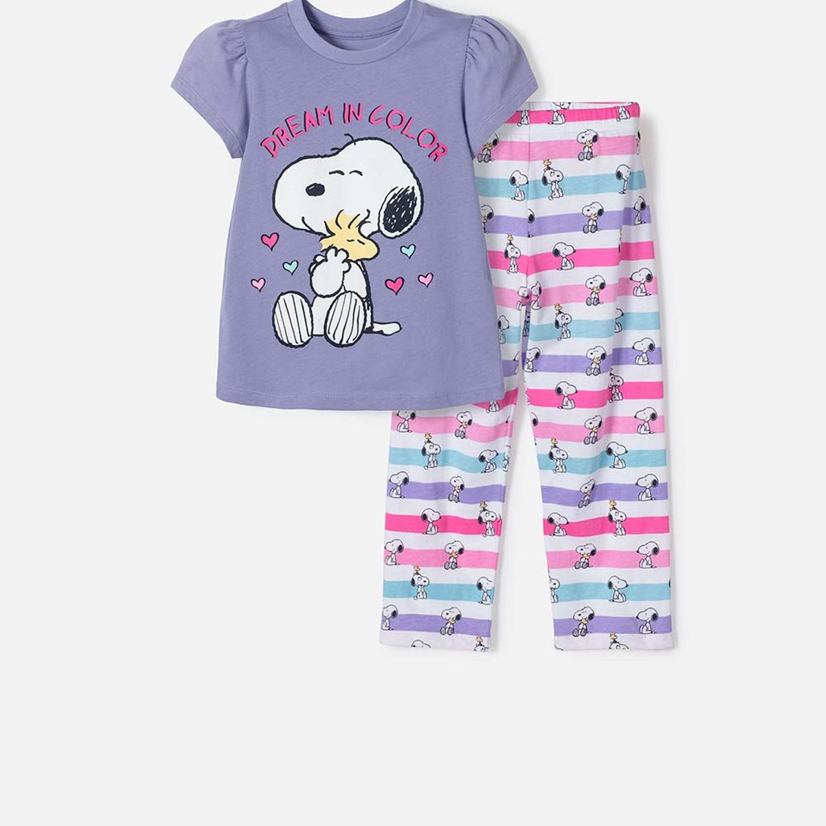 SNOOPY - Pijama de Snoopy con pantalón largo multicolor para niña 2T a 5T