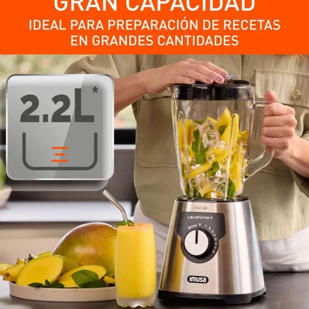IMUSA - Licuadora IMUSA Ultraforce 1000W Vaso de Vidrio 22L